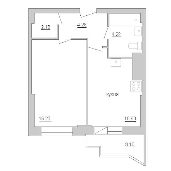 Однокомнатная квартира в : площадь 38.88 м2 , этаж: 3 – купить в Санкт-Петербурге